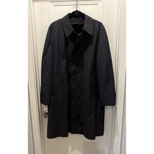 London Fog Maincoats Men 42R Navy Blue Removable Fleece Liner Trench Coat Vtg
